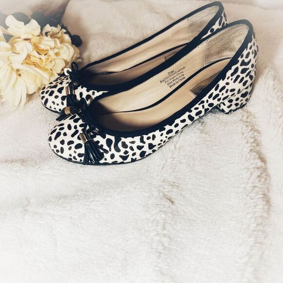 Halogen Black White Animal Print Slip On Round Toe Heels Size 7.5 - Picture 1 of 10